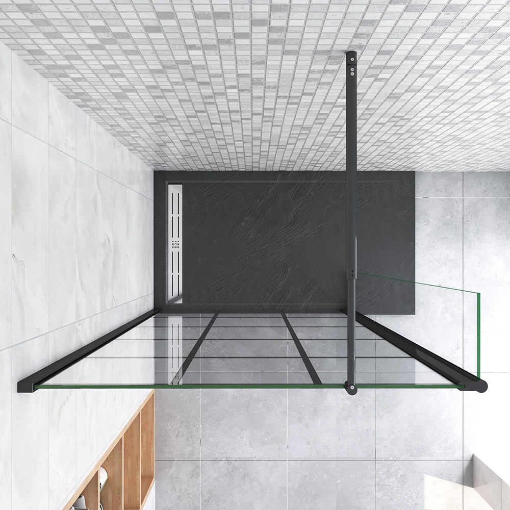 Doccia Walk in 130-150x200cm Due Pareti (100-120 +30) cm Vetro 8mm Temperato Anticalcare Serigrafato con Riquadri Barra Stabilizzatrice