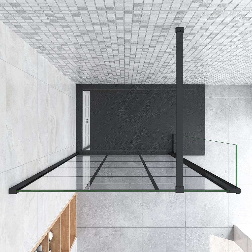 Doccia Walk in 130-150x200cm Due Pareti (100-120 +30) cm Vetro 8mm Temperato Anticalcare Serigrafato con Riquadri Barra Stabilizzatrice