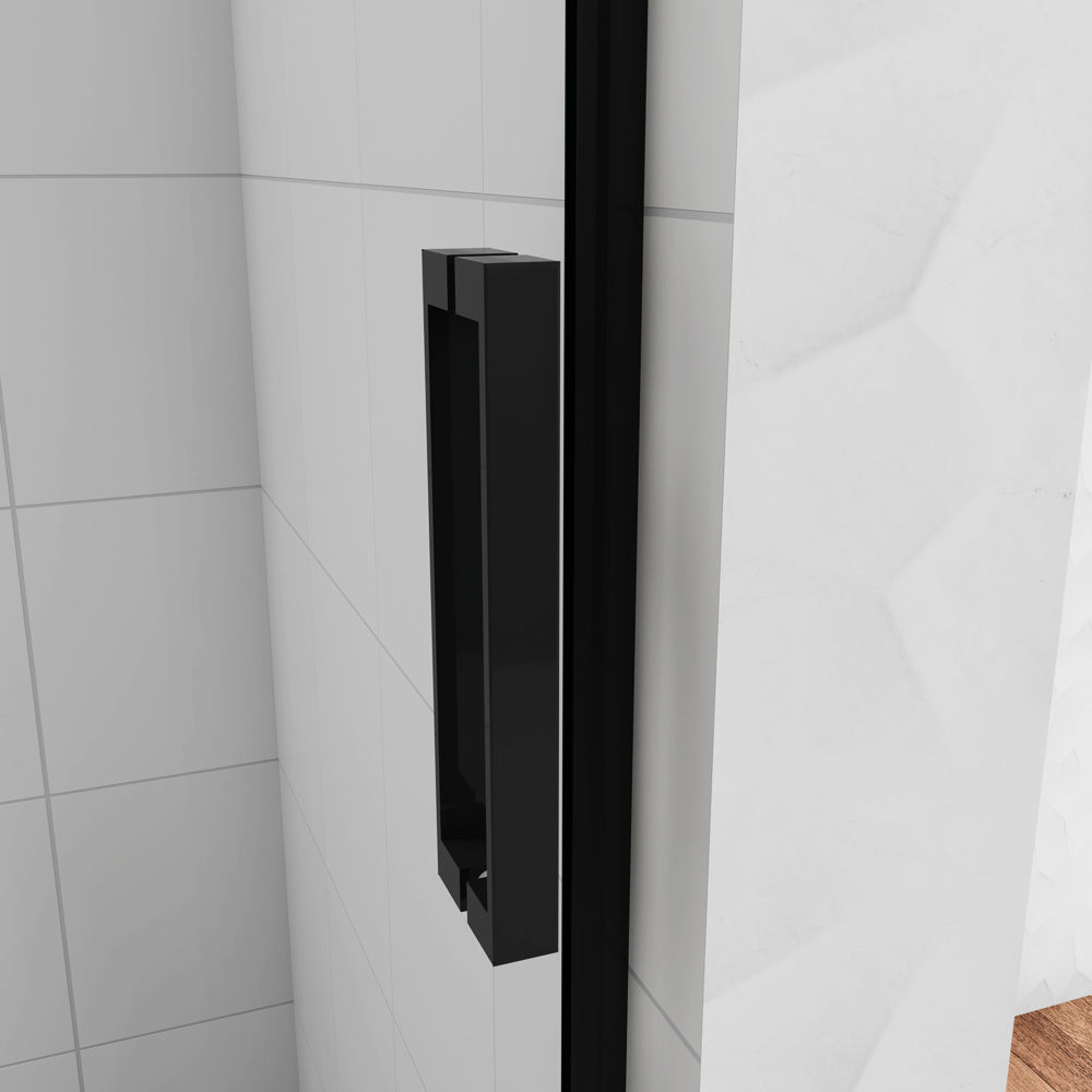 Aica 200 cm Box Doccia Per Nicchia Porta Scorrevole Ingresso Laterale In Vetro 8 mm Temperato Trasparente Anticalcare Telaio Nero Opaco