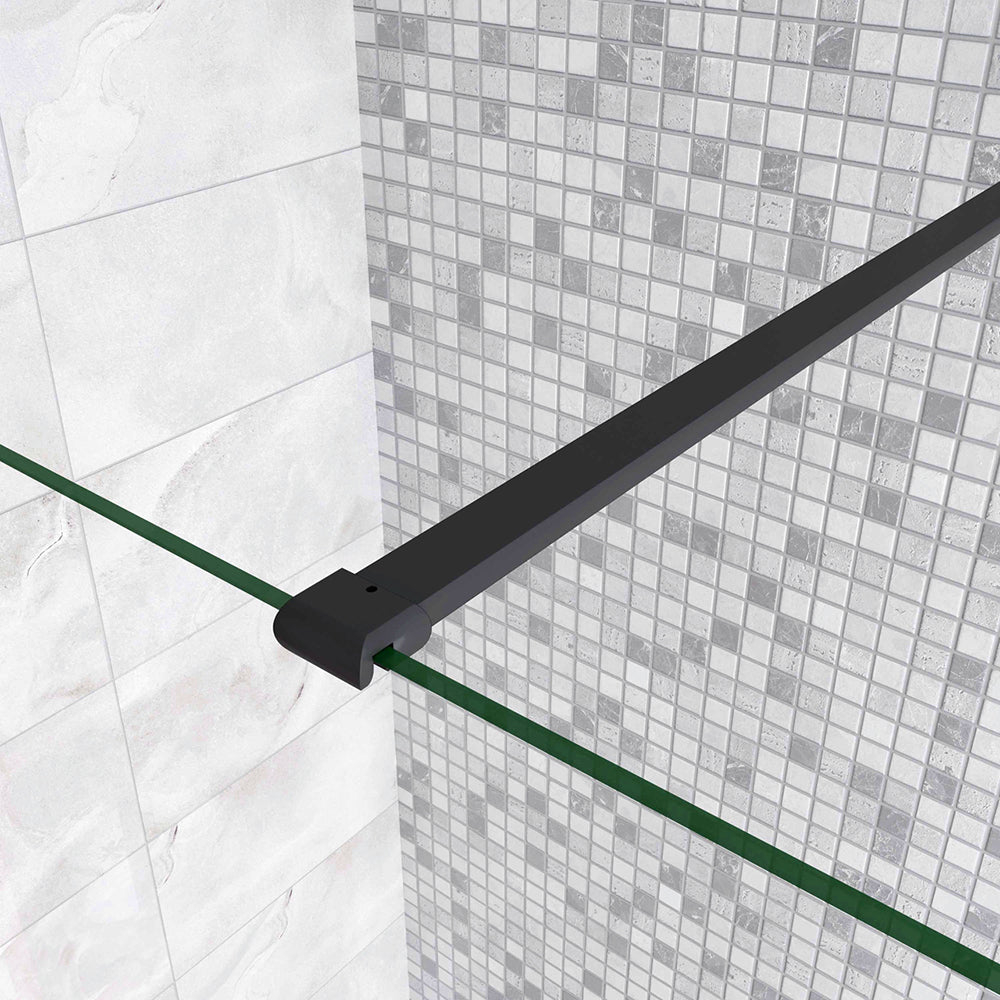 Box Doccia Walk in Due Pareti una Fissa+una Mobile Vetro 8mm Temperato Trasparente Anticalcare Barra Stabilizzatrice Nero Opaco Tipo 3 - Lunga 90 cm tagliabile