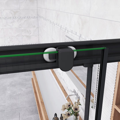 185cm Box Doccia Per Nicchia Porta Scorrevole Ingresso Laterale in Vetro 5mm Temperato Trasparente Profilo Nero Opaco
