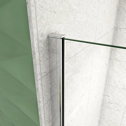 Box Doccia Walk In Parete Fissa Vetro Temperato da 8mm Anticalcare Due Ripiani Mensole Cromato Lucido Barra Stabilizzatrice da 90/140 cm Tagliabile