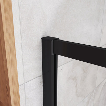 185cm Box Doccia Per Nicchia Porta Scorrevole Ingresso Laterale in Vetro 5mm Temperato Trasparente Profilo Nero Opaco