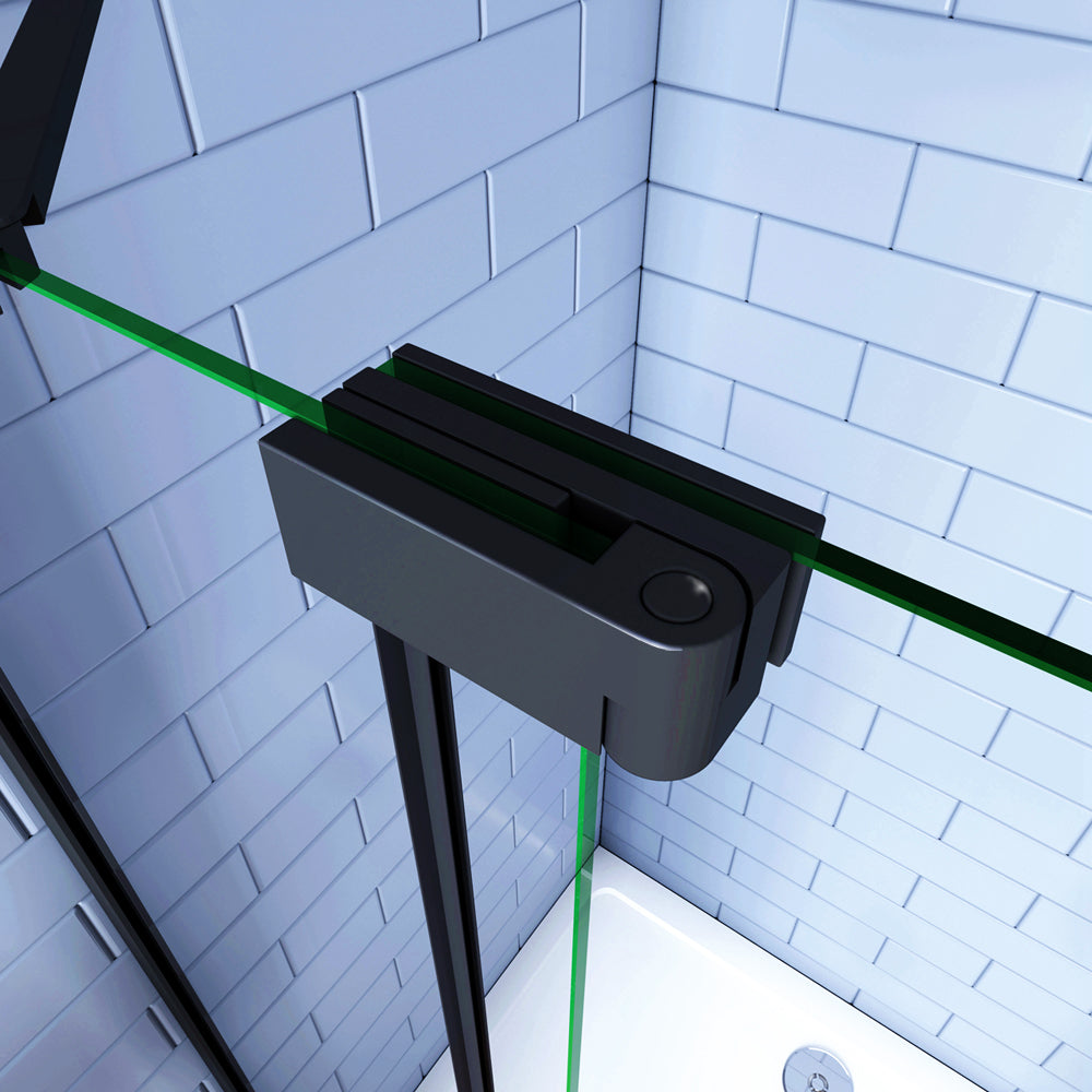 Porta Doccia per Nicchia Apertura Battente 2 Pannelli in Vetro Temperato 8 mm Anticalcare Telaio Nero Opaco