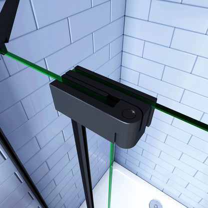 Porta Doccia per Nicchia Apertura Battente 2 Pannelli in Vetro Temperato 8 mm Anticalcare Telaio Nero Opaco