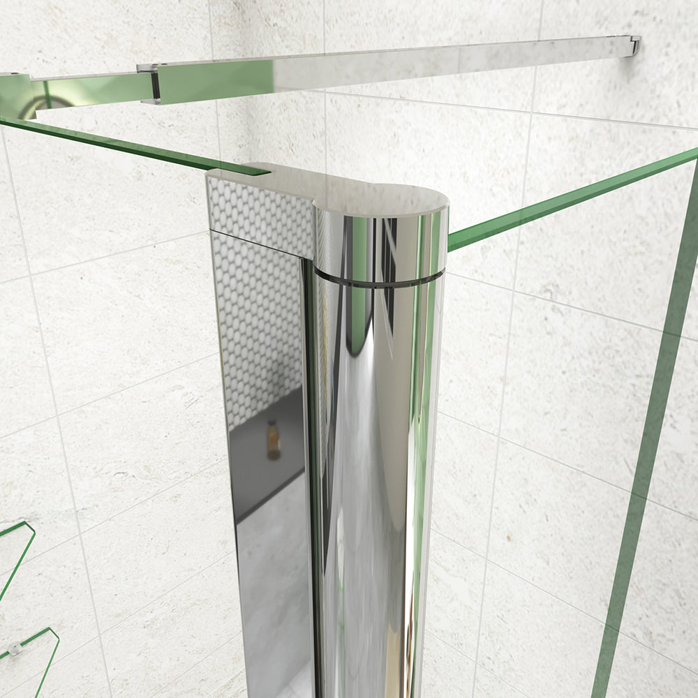 Box Doccia Walk In Parete Fissa 80-120cm Paretina Mobile 30/40 cm Vetro Temperato 8 mm Anticalcare 2 Ripiani Mensole Barra Stabilizzatrice 73-120cm