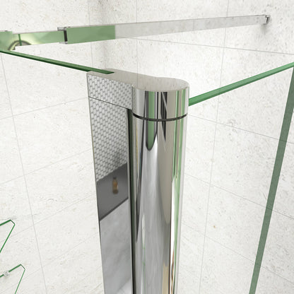 Box Doccia Walk In Parete Fissa 80-120cm Paretina Mobile 30/40 cm Vetro Temperato 8 mm Anticalcare 2 Ripiani Mensole Barra Stabilizzatrice 73-120cm