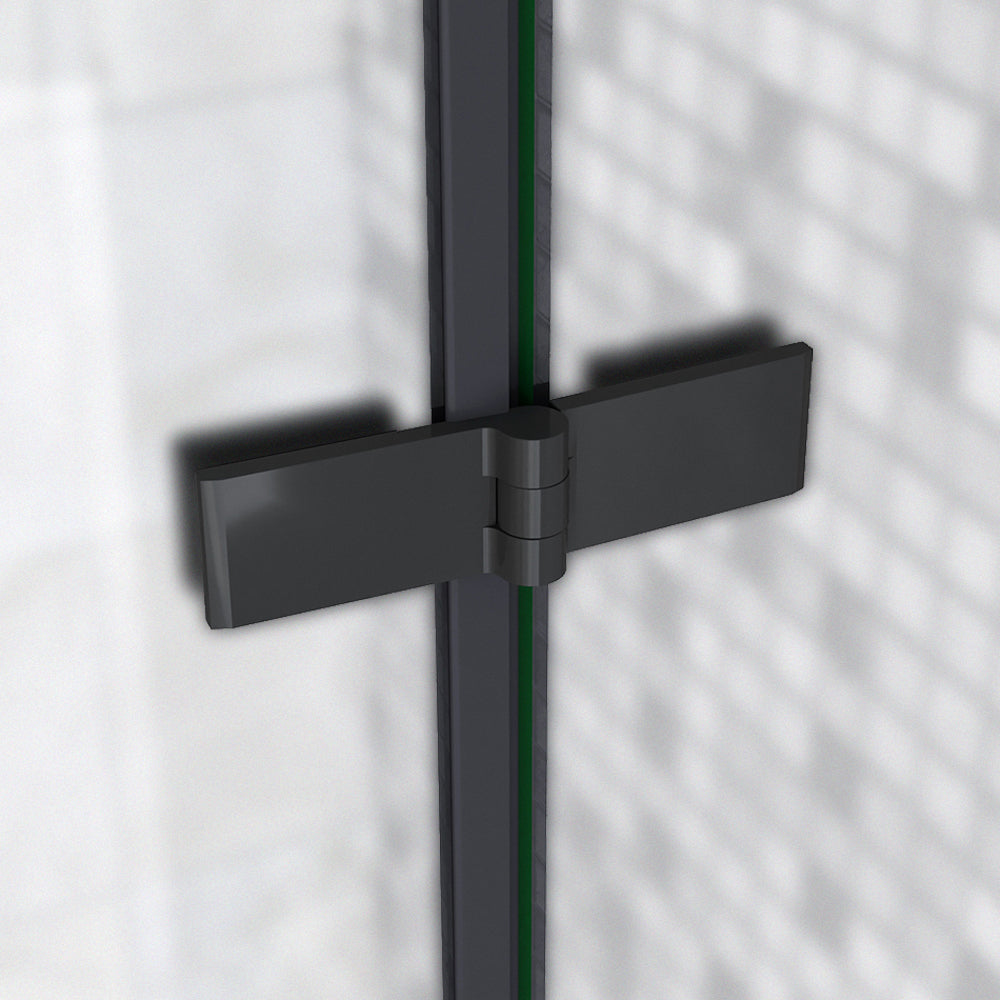 195cm Box Doccia Semicircolare Apertura Battente Vetro 6mm Temperato Satinato Anticalcare con 2 Barre Stabilizzatrici Telai in Nero Opaco