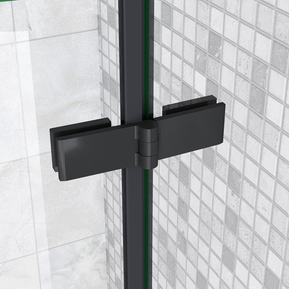 195cm Box Doccia Semicircolare Doppia Porta Battente Vetro 6mm Temperato Trasparente Easyclean, Barra Stabilizzatrice e Telai in Nero Opaco