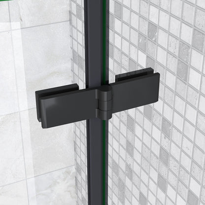 195cm Box Doccia Semicircolare Doppia Porta Battente Vetro 6mm Temperato Trasparente Easyclean, Barra Stabilizzatrice e Telai in Nero Opaco