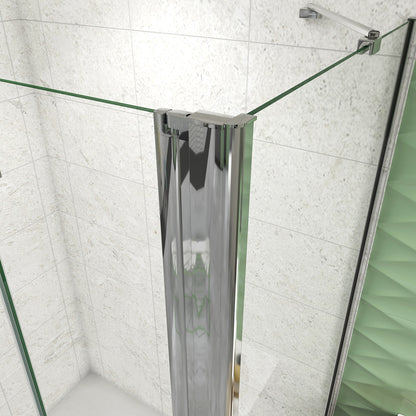185cm Box Doccia Angolare Porta Battente Pieghevole Parete Fissa Vetro da 6mm Temperato Anticalcare Barra Stabilizzatrice 45cm Cromo Lucido