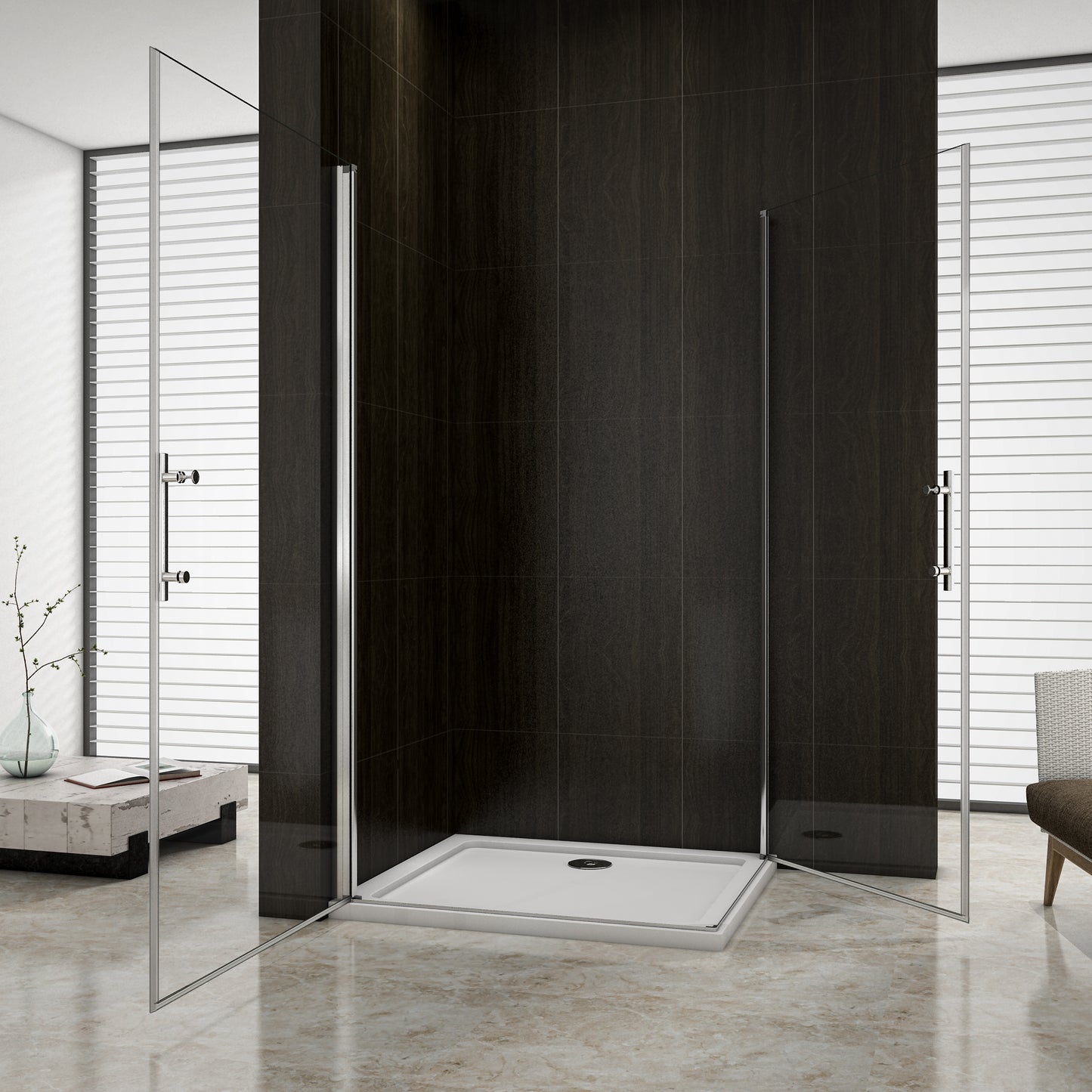 Aica 195 cm Box Doccia Angolare Due Porte a Battente Rotazione Di 180 Gradi Vetro Temperato 6 mm Anticalcare Trasparente varie dimensioni