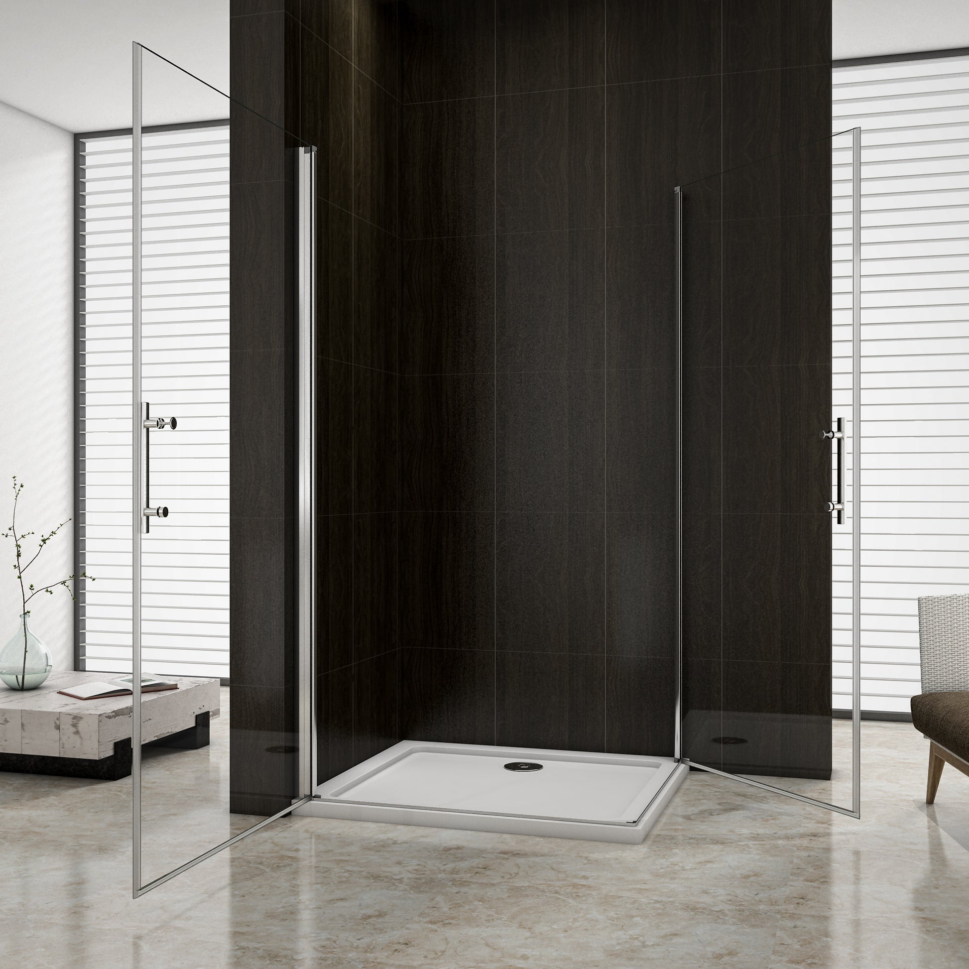 Aica 195 cm Box Doccia Angolare Due Porte a Battente Rotazione Di 180 Gradi Vetro Temperato 6 mm Anticalcare Trasparente varie dimensioni