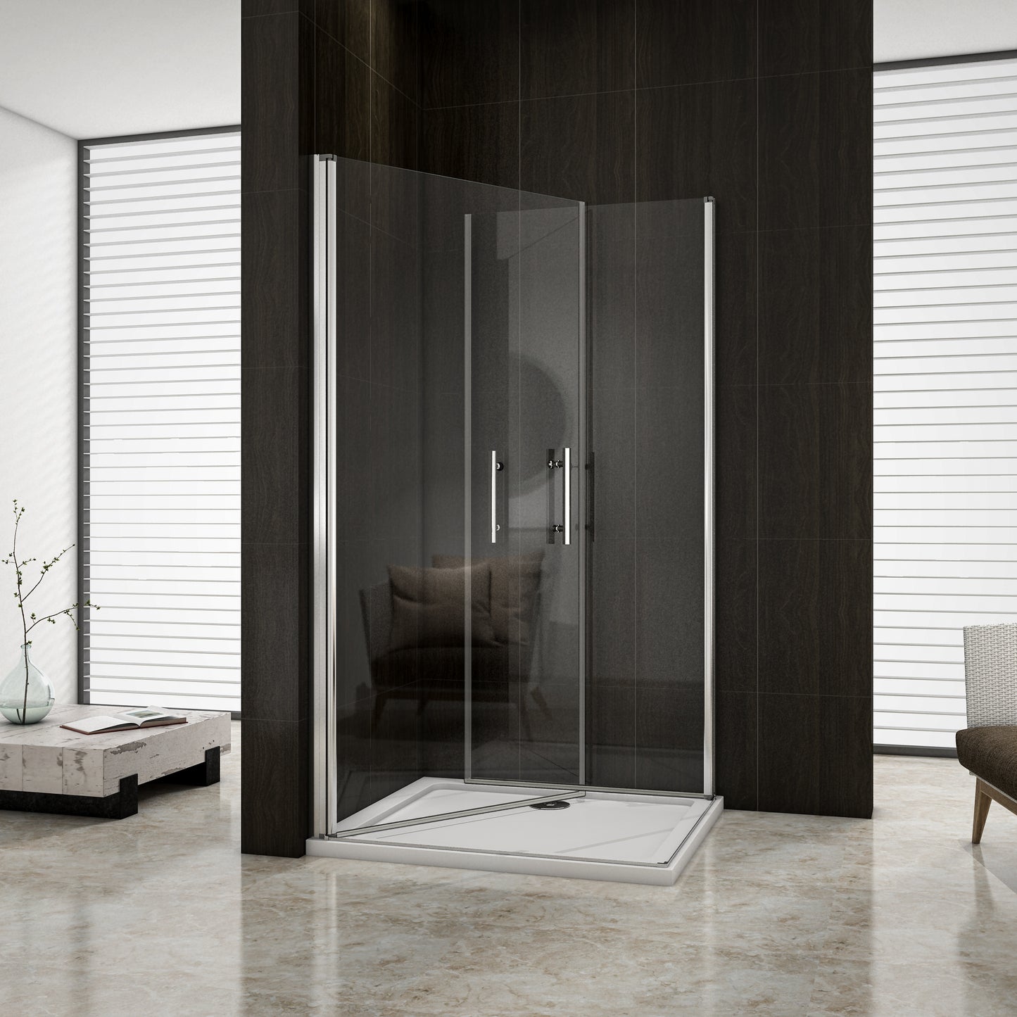 Aica 195 cm Box Doccia Angolare Due Porte a Battente Rotazione Di 180 Gradi Vetro Temperato 6 mm Anticalcare Trasparente varie dimensioni
