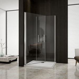Aica 195 cm Box Doccia Angolare Due Porte a Battente Rotazione Di 180 Gradi Vetro Temperato 6 mm Anticalcare Trasparente varie dimensioni