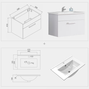 Aica Mobile Bagno 60 cm salvaspazi e sospeso  , con lavabo in Ceramica e a cassetti