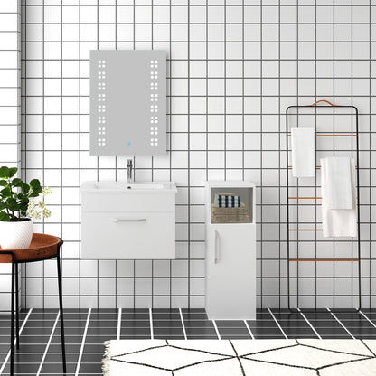 Mobile da bagno bianco sospeso da 85 cm e dal pavimento al soffitto
