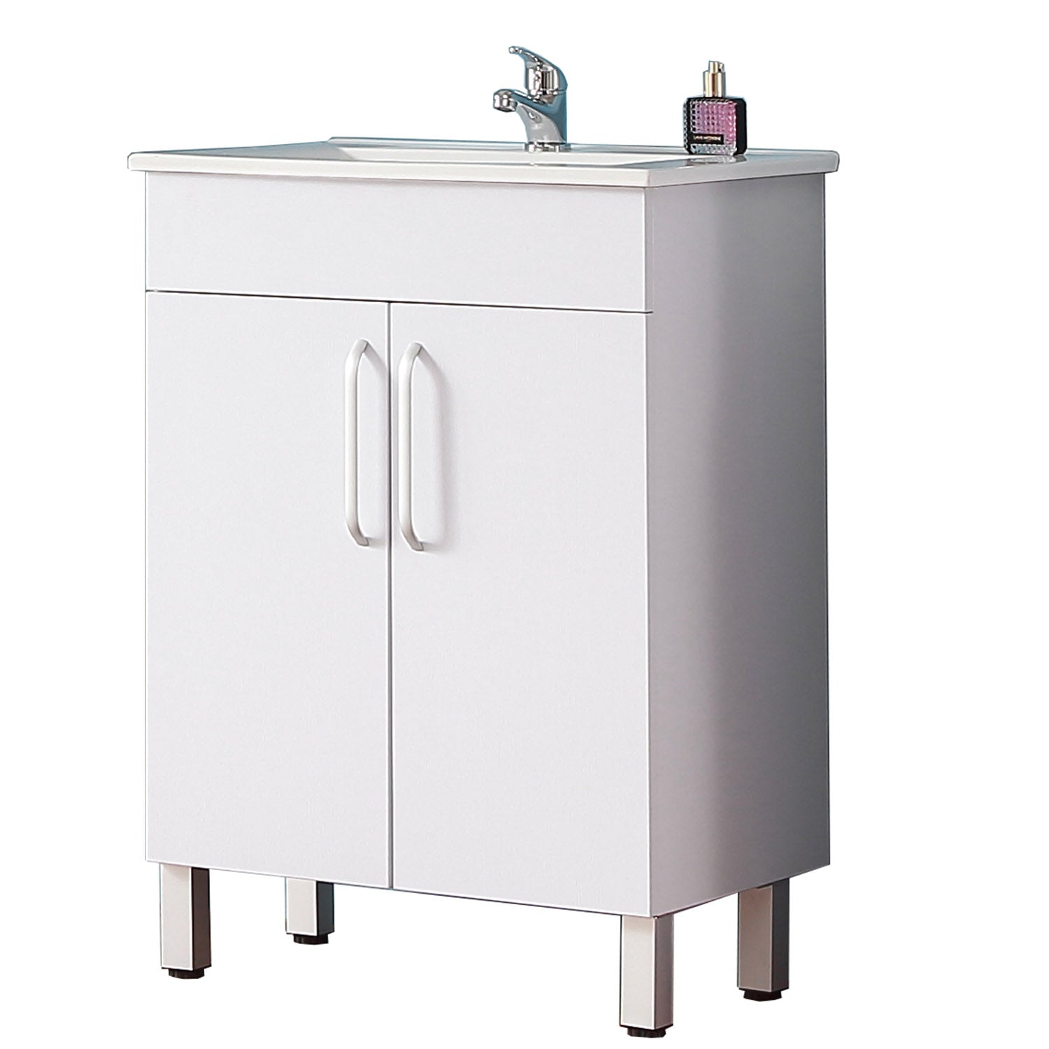 Aica salvaspazio Mobile Bagno 60 cm, con lavabo in Ceramica e 2 porte Bianca