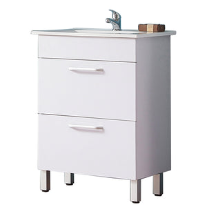 Mobile bagno Aica 60cm salva spazio, con lavabo in ceramica e 2 cassetti, con piedini in metallo