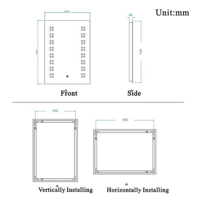 Aica 50X70cm Specchio Quadrato per Bagno Specchio Cosmetico per Interruttore Touch Control Anti-appannamento Bagno
