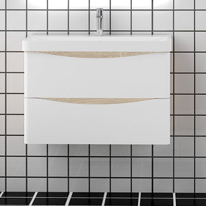 Mobile bagno sospeso salvaspazio Aica 80 cm con lavabo e cassetti in pietra artificiale