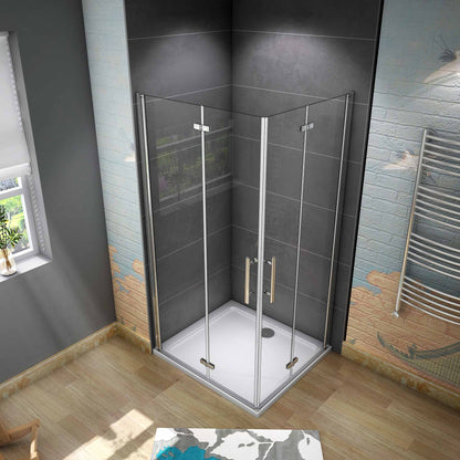 Aica 185 cm Box Doccia Angolare Doppia Porta Apertura Battente-Pieghevole Vetro 6 mm Temperato Trasparente Anticalcare
