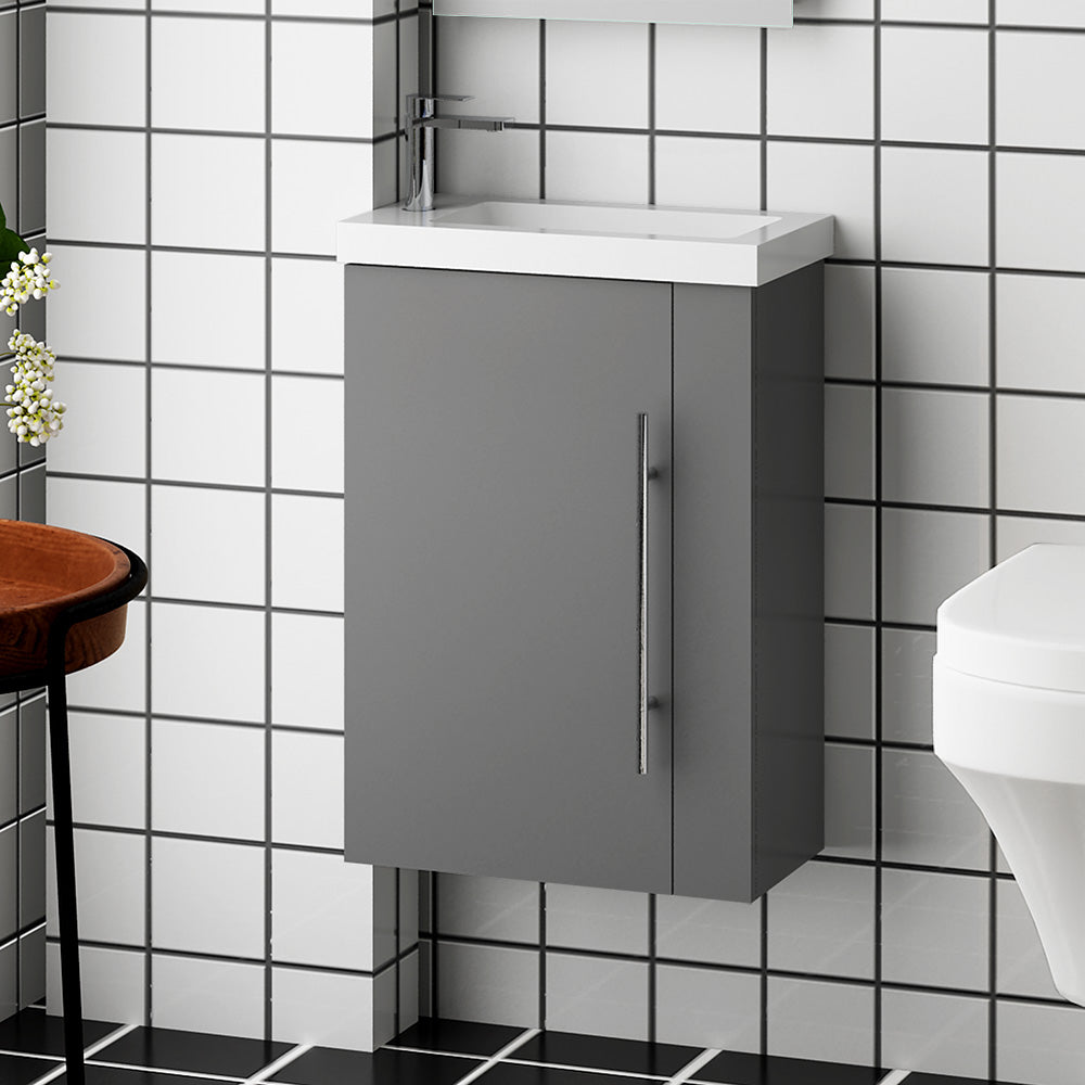 Aica Mobile Bagno Monoblocco Sospeso 44×23×60 cm per Piccoli Spazi con Maniglia e Lavabo in Alluminio - Consegna gratuita