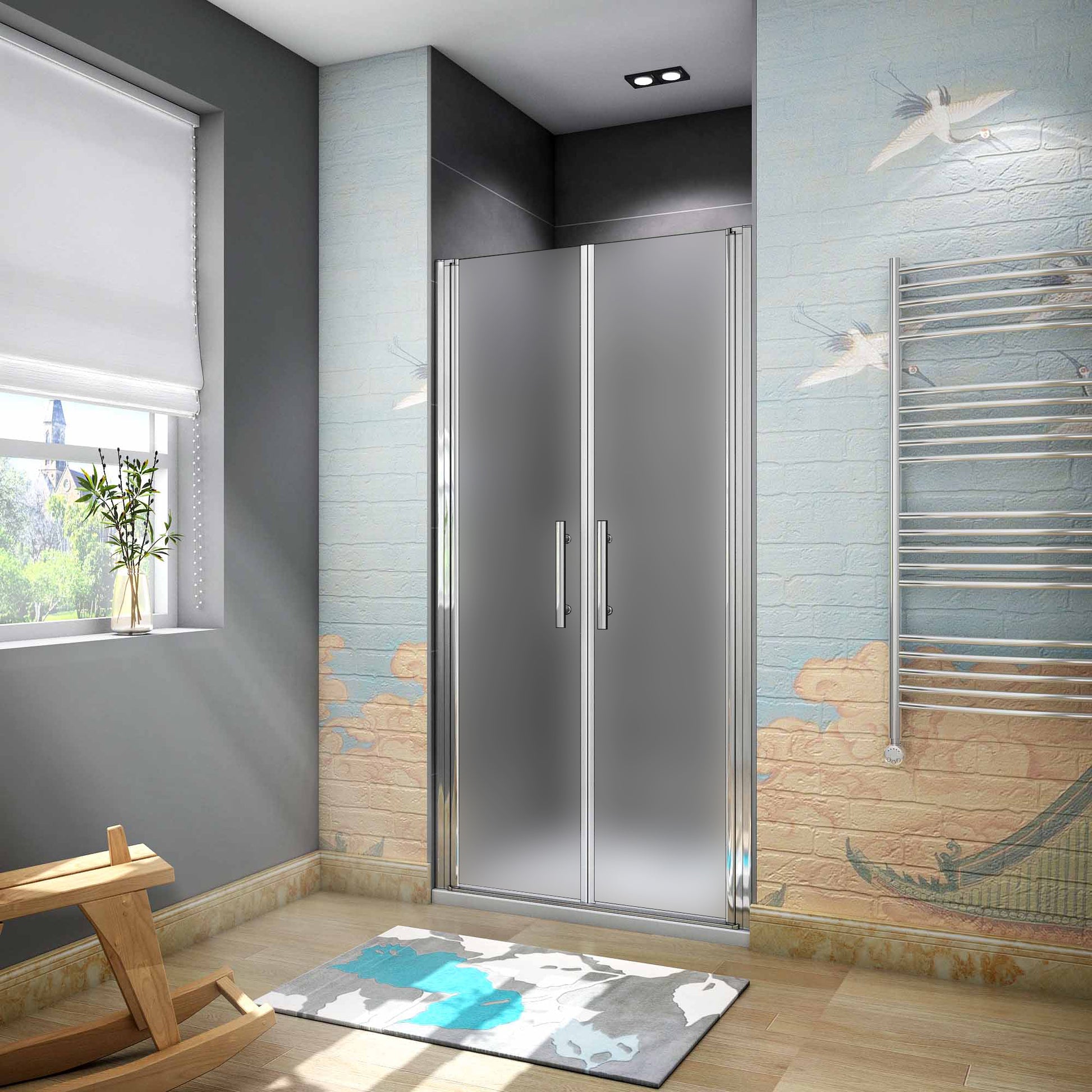Aica 185cm Box Doccia Per Nicchia Doppia Porta Battente Saloon In Vetro 6 mm Temperato Opaco/Satinato Anticalcare