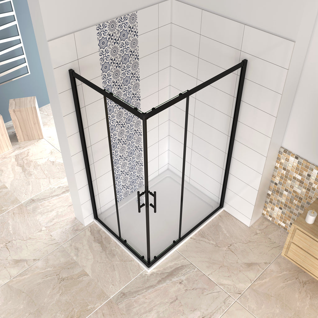 Aica 190 cm Box Doccia Angolare Due Porte Scorrevoli Vetro Temperato 6 mm Trasparente Anticalcare Telaio Nero Opcao
