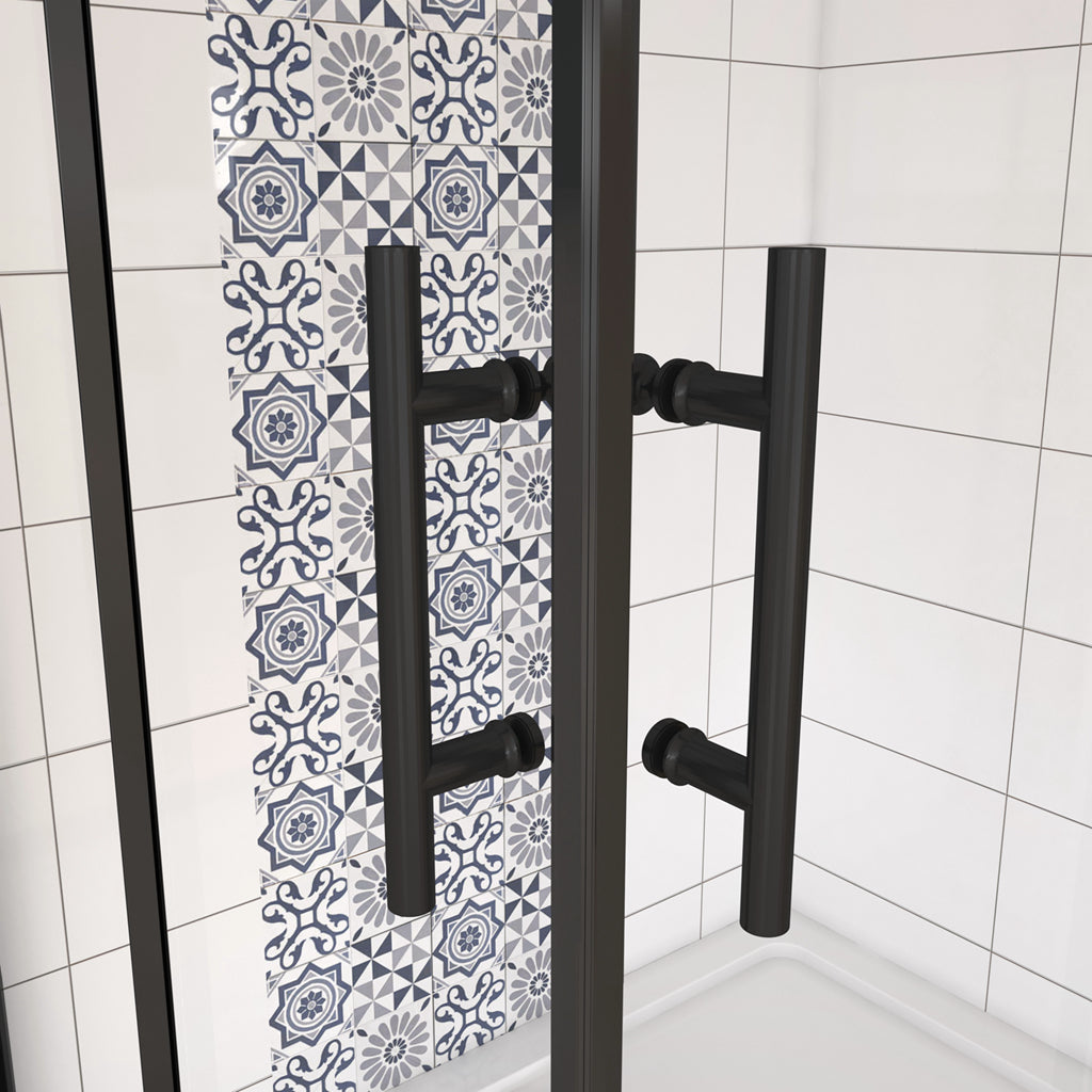 Aica 190 cm Box Doccia Angolare Due Porte Scorrevoli Vetro Temperato 6 mm Trasparente Anticalcare Telaio Nero Opcao