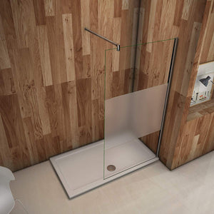 Aica Parete Per Doccia Walk In Alta 200cm Vetro Temperato Anti-frantumi Anticalcare 8mm Striscia Satinata-Opaca Barra Stabilizzatrice Da 140 cm