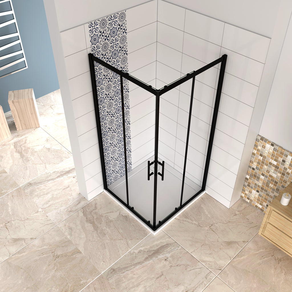 Aica 190 cm Box Doccia Angolare Due Porte Scorrevoli Vetro Temperato 6 mm Trasparente Anticalcare Telaio Nero Opcao