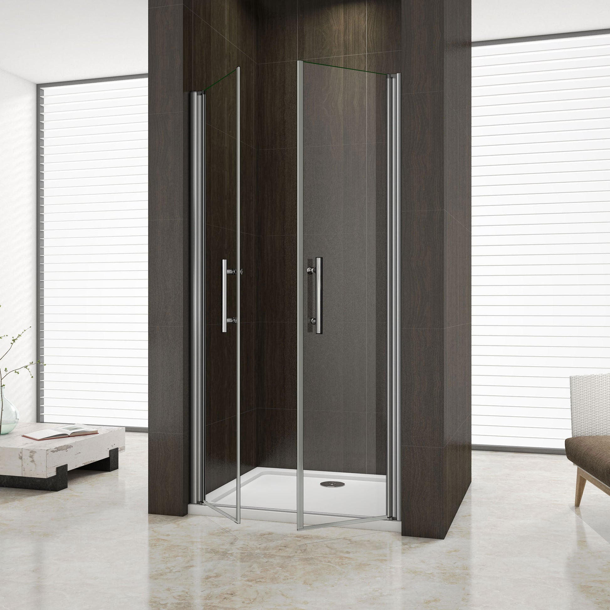 Aica 185cm Box Doccia Per Nicchia Doppia Porta Battente Saloon In Vetro 6 mm Temperato Trasparente Anticalcare