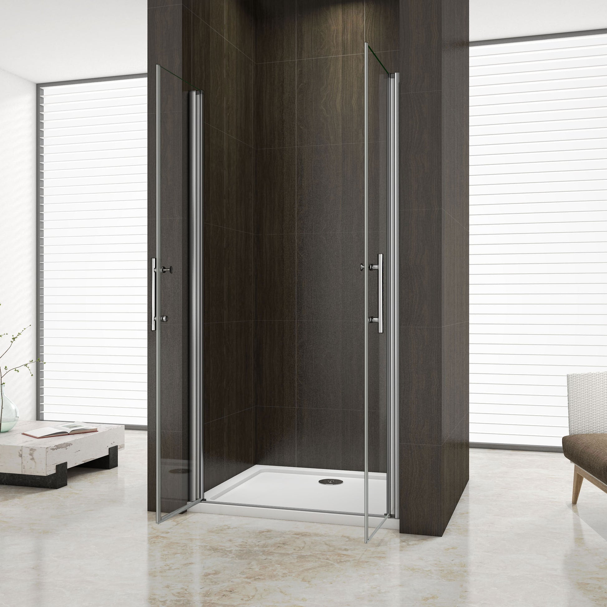 Aica 195cm Porta Doccia Per Nicchia Doppie Ante Battenti Saloon In Vetro 6mm Temperato Trasparente Anticalcare