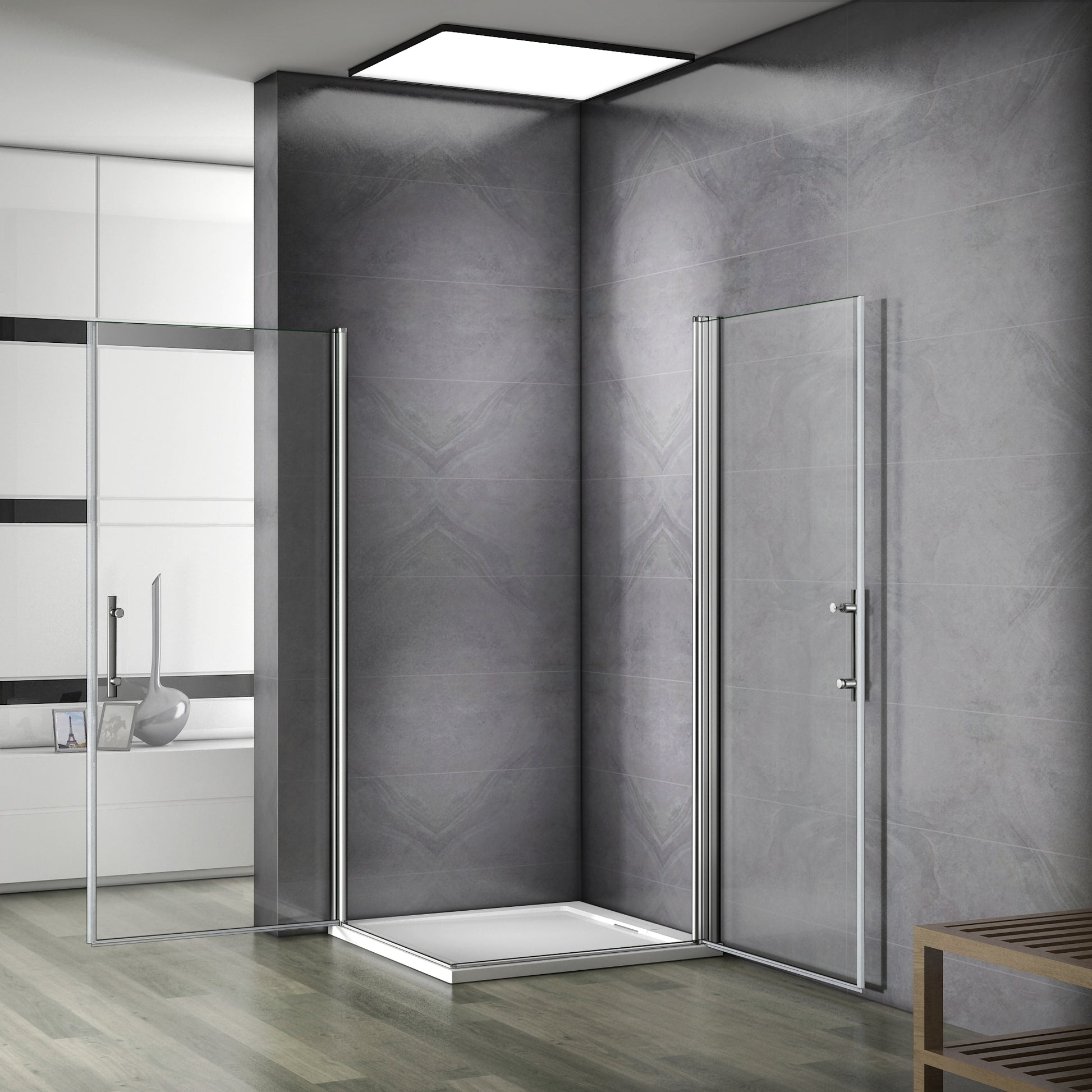 Aica Box Doccia Angolare Due Porte a Battentei Vetro Temperato 6mm Anticalcare Trasparente Alto 197cm