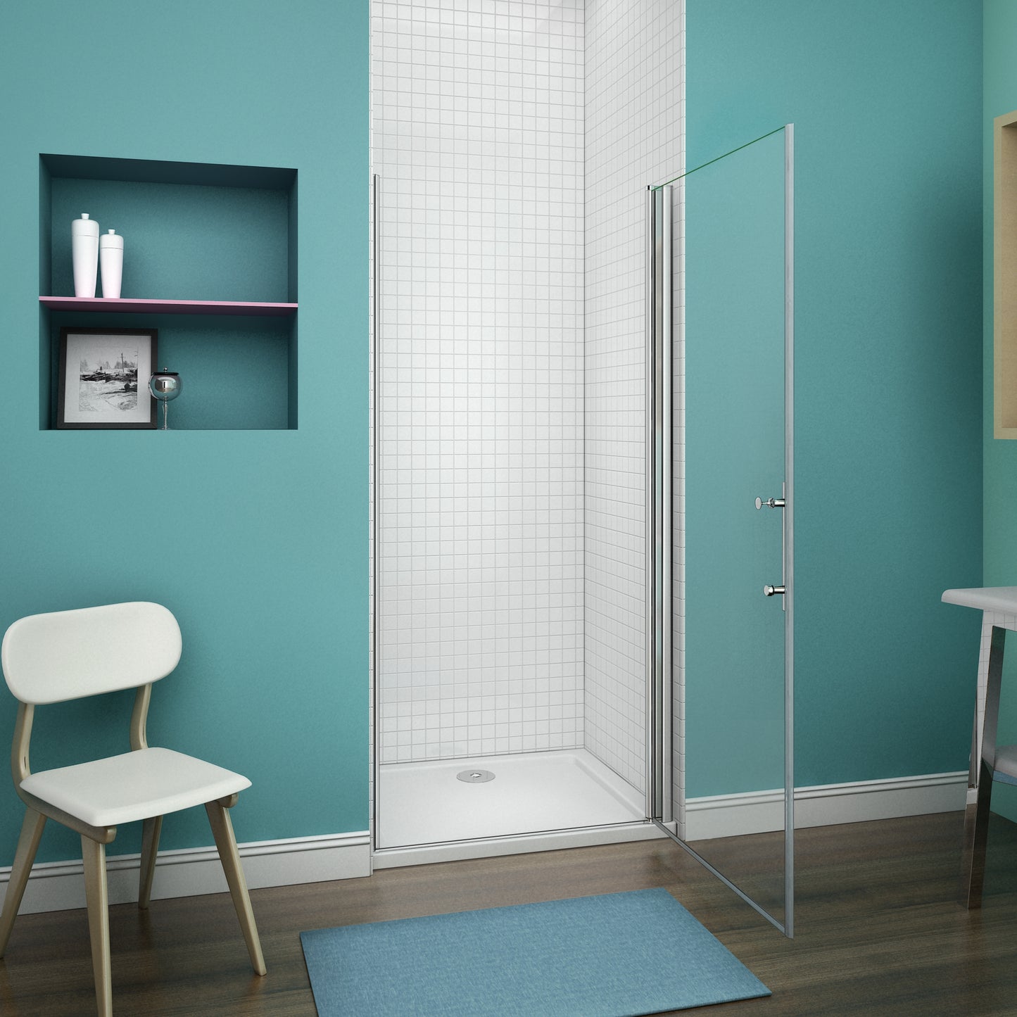 Aica 197cm Box Doccia Per Nicchia Porta Battente Vetro 6 mm Temperato Trasparente Anticalcare Telaio Cromo Lucido