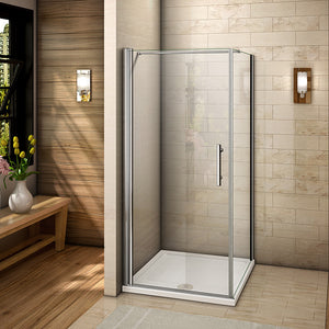 Aica Box Doccia Angolare Porta Battente Trasparente Vetro Temperato Anticalcare Barra Stabilizzatrice da 90/140cm Alto 187cm