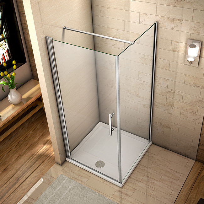 Aica Box Doccia Angolare Porta Battente Trasparente Vetro 6 mm Temperato Anticalcare Parete Fissa Barra Stabilizzatrice da 90/140 cm Alto 197cm