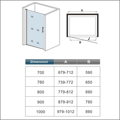 Aica 187cm Box Doccia Per Nicchia Porta Battente Vetro 6 mm Temperato Trasparente Anticalcare Telaio Cromo Lucido