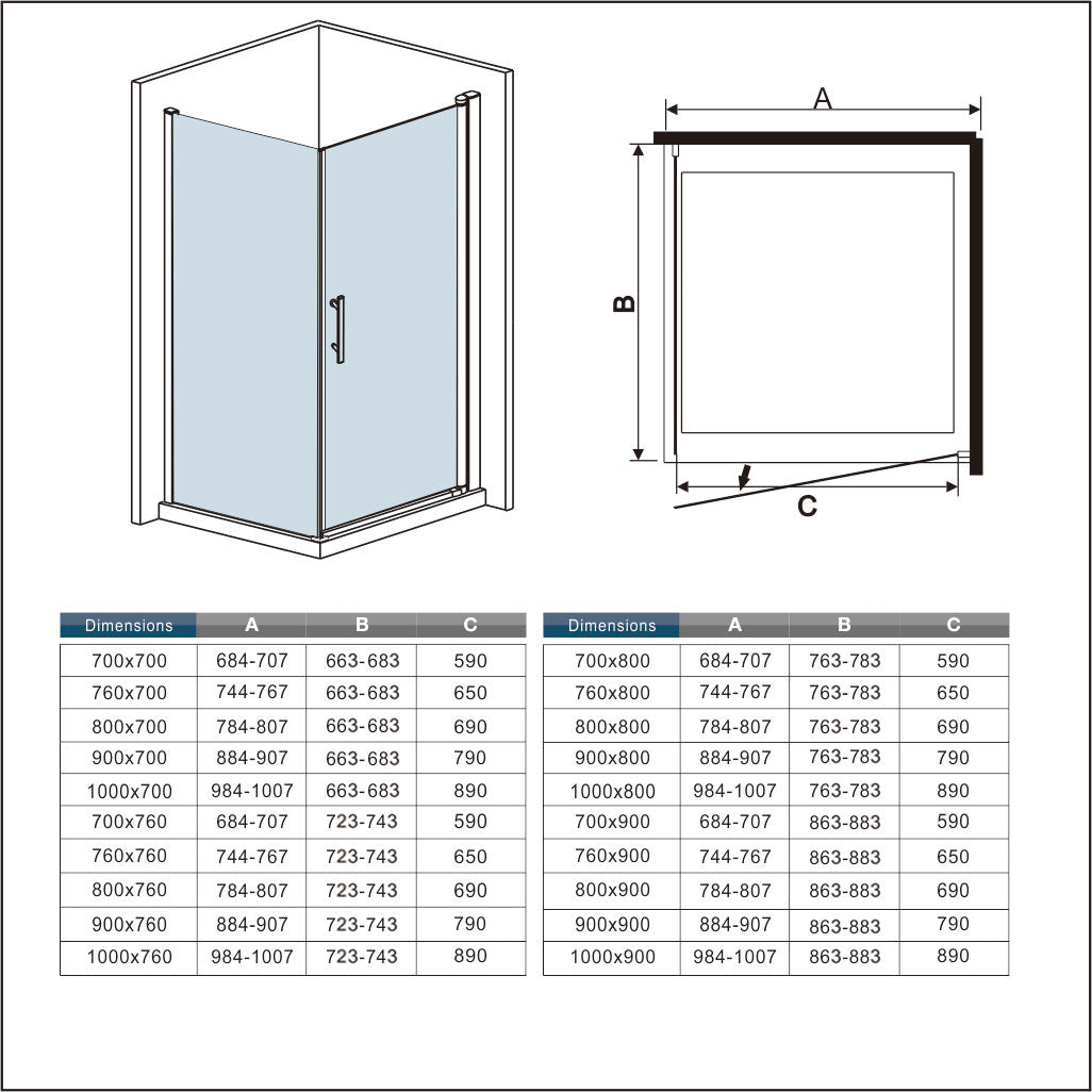 Aica Box Doccia Angolare Porta Battente Trasparente Vetro 6 mm Temperato Anticalcare Parete Fissa Barra Stabilizzatrice da 90/140 cm Alto 197cm