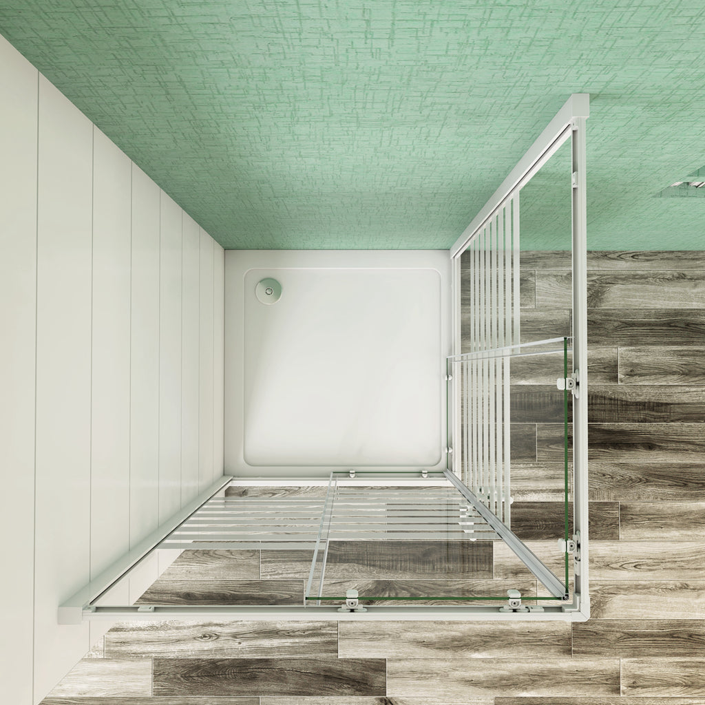 Aica 190 cm Box Doccia Angolare Porte Scorrevoli Vetro Temperato 5 mm Fascie Centrale in Serigrafato Bianco Telaio in Verniciato Bianco Opcao