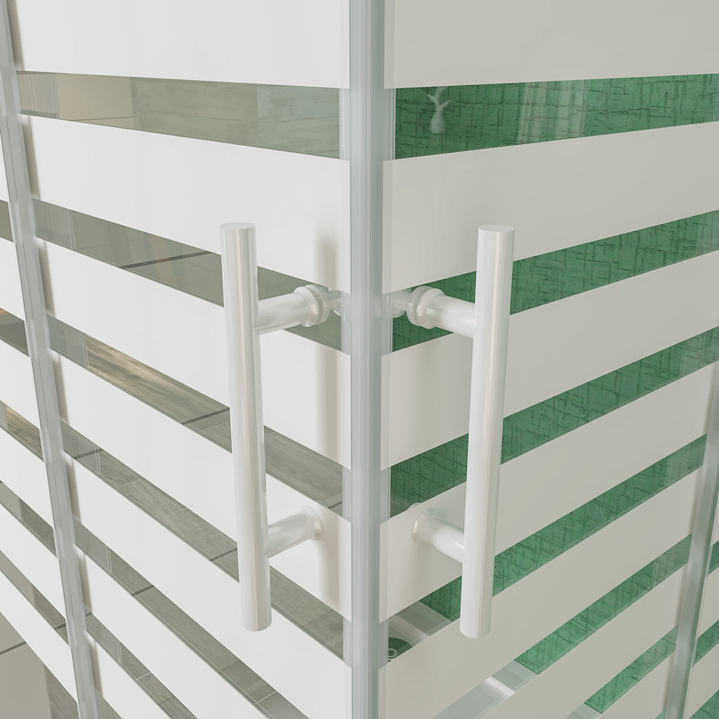 Aica 190 cm Box Doccia Angolare Porte Scorrevoli Vetro Temperato 5 mm Fascie Centrale in Serigrafato Bianco Telaio in Verniciato Bianco Opcao