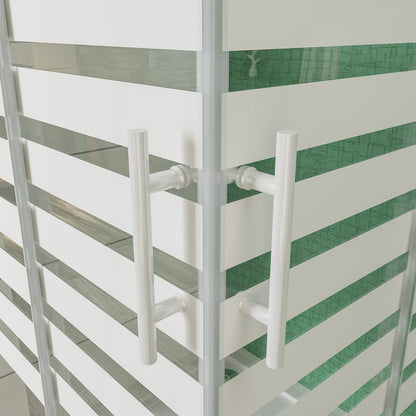 Aica 190 cm Box Doccia Angolare Porte Scorrevoli Vetro Temperato 5 mm Fascie Centrale in Serigrafato Bianco Telaio in Verniciato Bianco Opcao