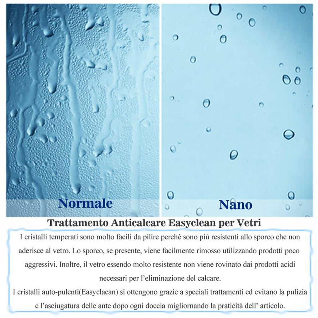 Aica Box Doccia Angolare Porta Battente Vetro 6 mm Temperato Anticalcare con Barra Stabilizzatrice da 45 cm Alto 187cm