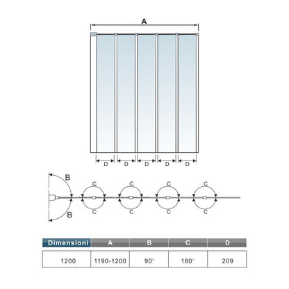 120x140cm Sopravasca Parete Doccia per Vasca 5 Antine Pieghevoli a Libro Vetro Temperato Trasparente Da 4mm Profilo Nero Opaco