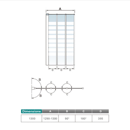 Aica 140 cm Sopravasca Parete Vasca Tre Ante Pieghevoli a Libro Verso Irreversibile Vetro 4 mm Temperato Fasce Bianche Opache Telaio Argento Opaco