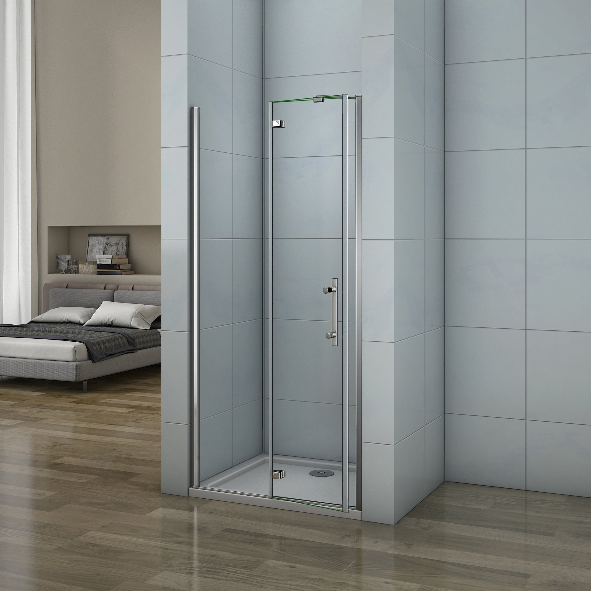 Aica 195cm Porta Doccia per Nicchia Apertura Battente Con Barra Stabilizzatrice Vetro 6mm Temperato Trasparente Anticalcare