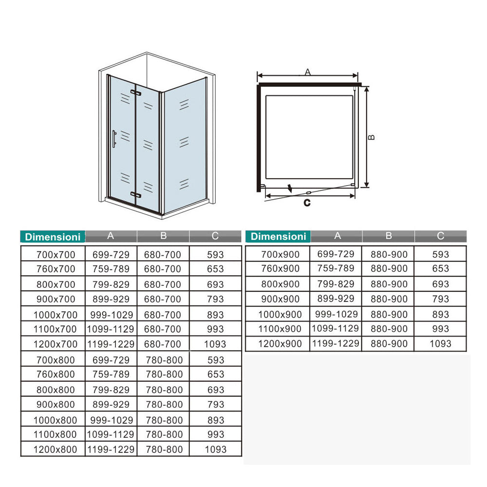185cm Box Doccia Angolare Porta Battente Pieghevole Parete Fissa Vetro da 6mm Temperato Anticalcare Barra Stabilizzatrice 45cm Cromo Lucido