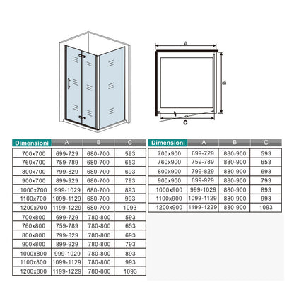 185cm Box Doccia Angolare Porta Battente Pieghevole Parete Fissa Vetro da 6mm Temperato Anticalcare Barra Stabilizzatrice 45cm Cromo Lucido