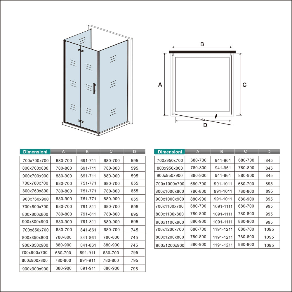 185cm Box Doccia a Tre Lati Porta Pieghevole a Libro Doppia Parete Fissa Vetro da 6mm Temperato Anticalcare Barra Stabilizzatrice 45cm Cromo Lucido